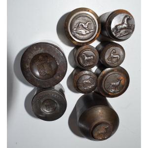 Curiosity Set Of Nine Hunting Button Dies With Heraldic Coat Of Arms History Ref345