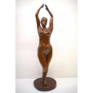 Statue Sculpture d'Atelier En Bois Sculpté Femme âge Mûr Nue Vers 1900 1930  Ref357