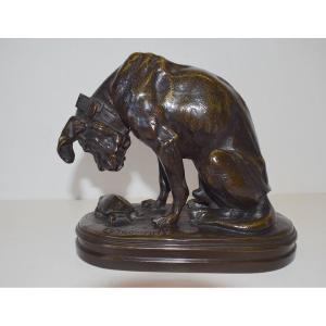 Alfred JACQUEMART Bronze Animalier Chien et La Tortue  Fondeur Delafontaine Ref381 
