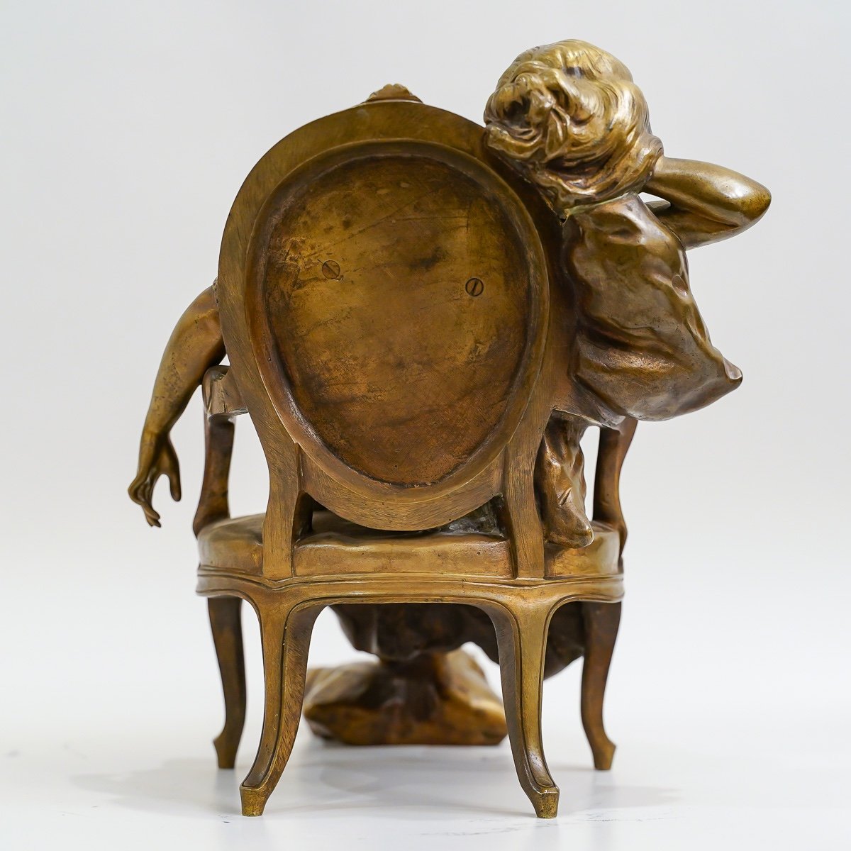 Sculpture en bronze, "Femme Assoupie Dans Un Fauteuil",  Par Henri Emile Allouard, Circa 1900-photo-5