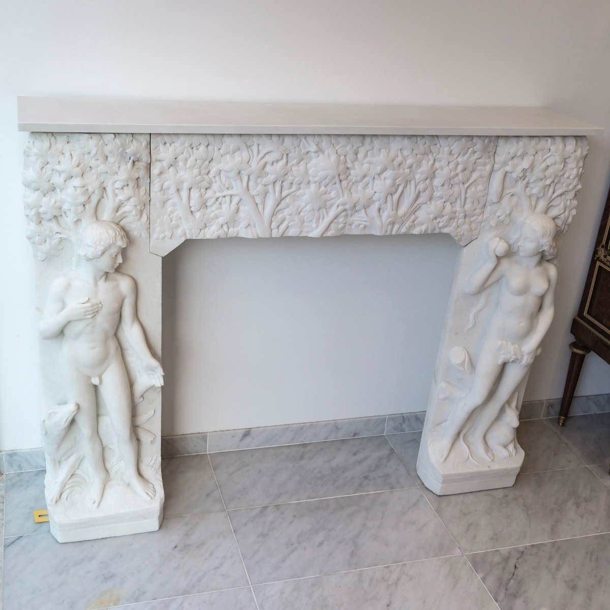 Rare Art Nouveau Fireplace Depicting Adam And Eve In The Garden Of Eden, Circa 1900-photo-6