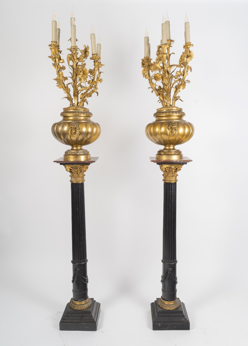 Pair Of Seven-light Torches In The Neoclassical Style, Circa 1870-photo-3