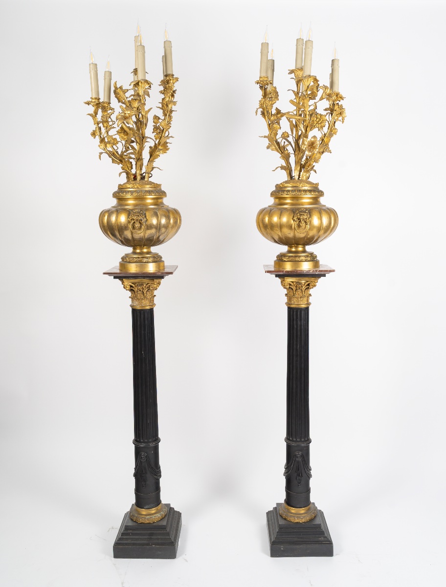 Pair Of Seven-light Torches In The Neoclassical Style, Circa 1870-photo-4