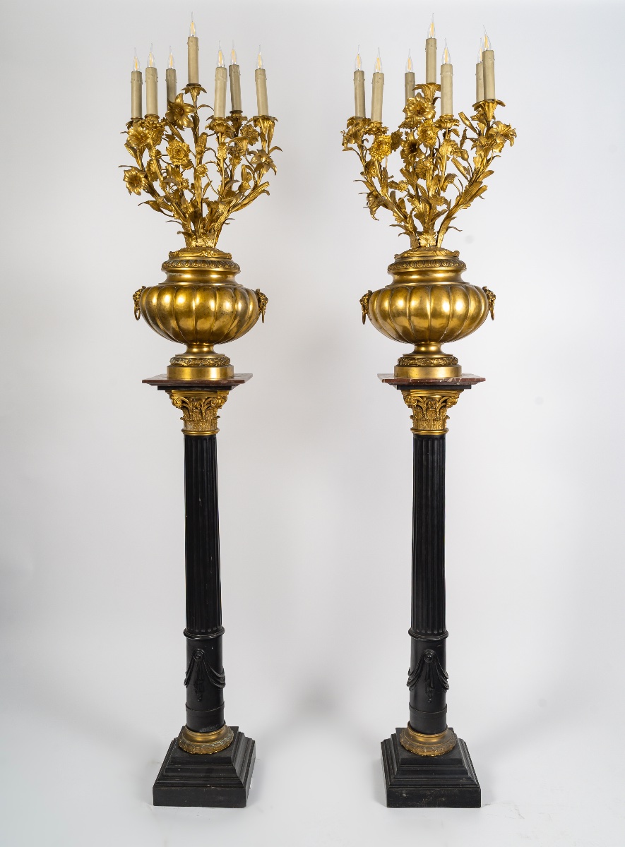 Pair Of Seven-light Torches In The Neoclassical Style, Circa 1870-photo-8