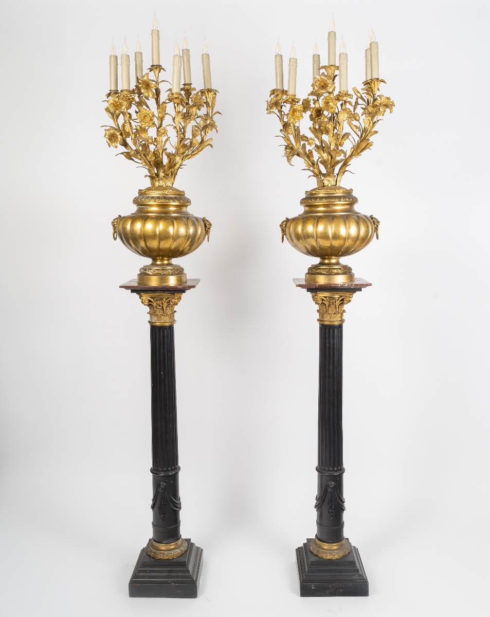 Pair Of Seven-light Torches In The Neoclassical Style, Circa 1870