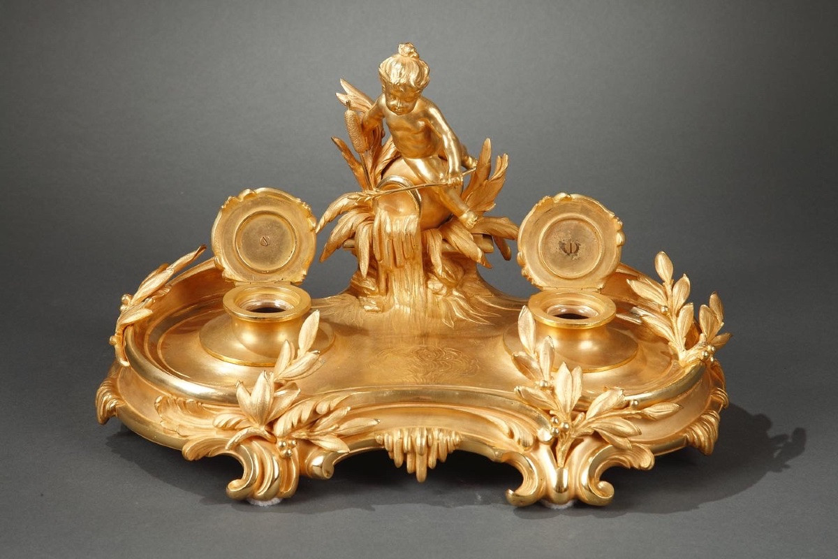Encrier en bronze doré, Circa 1900-photo-2
