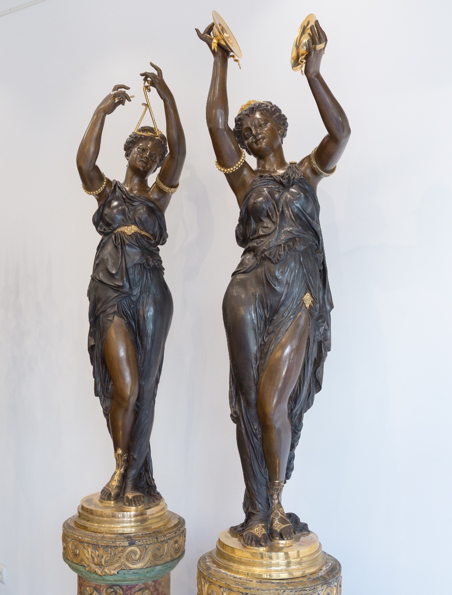 étienne Henri Dumaige (1830–1888) Monumental Pair Of Sculptures "the Musicians"