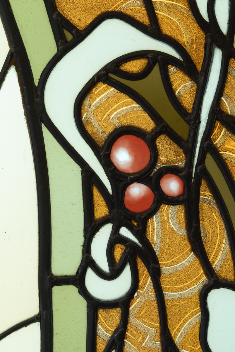 Vitrail Art Nouveau, Femme aux Lys, Circa 1900-photo-6