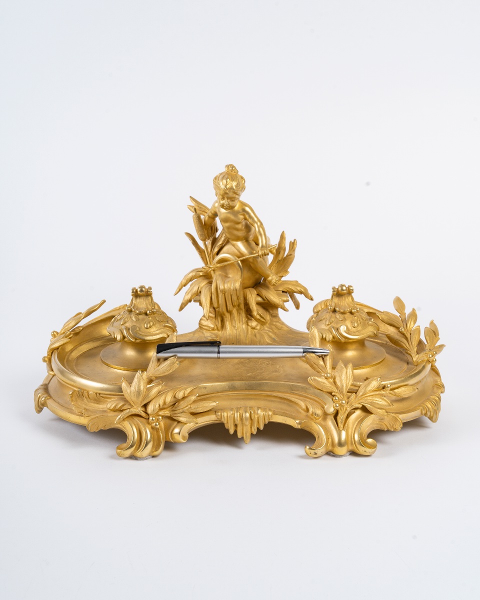 Gilt Bronze Inkwell, Circa 1900-photo-2