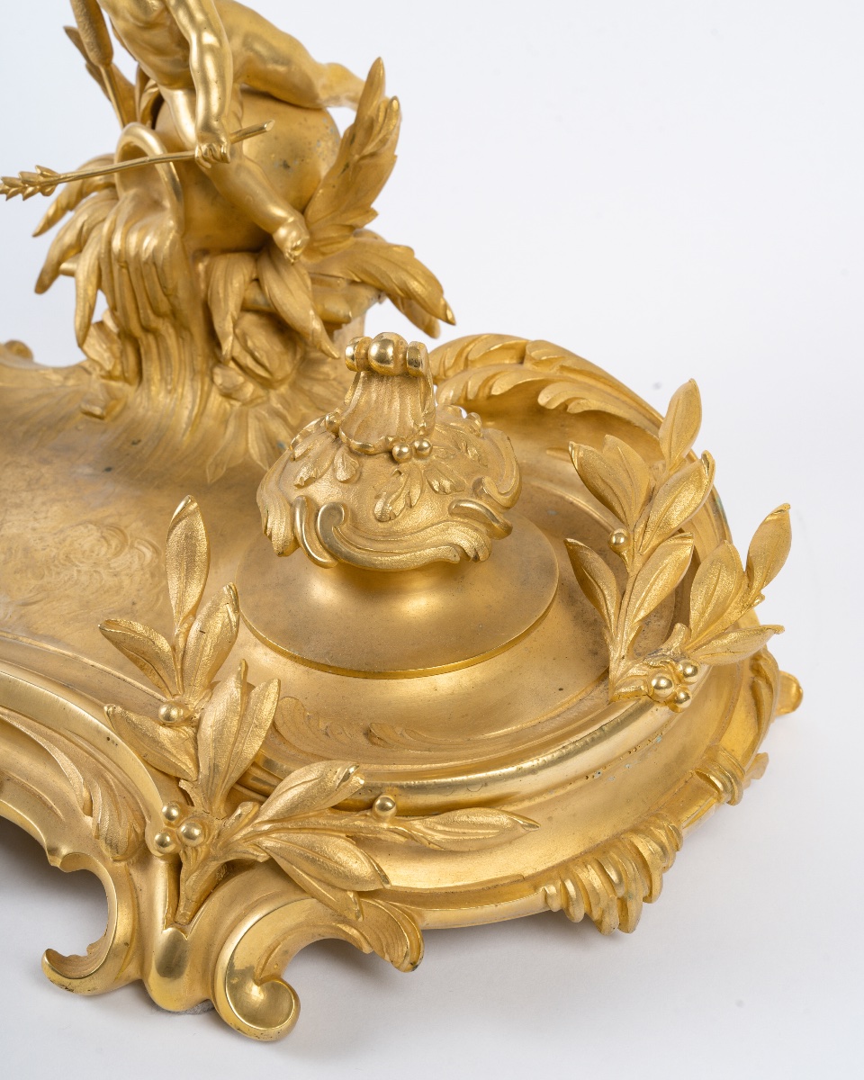 Gilt Bronze Inkwell, Circa 1900-photo-1