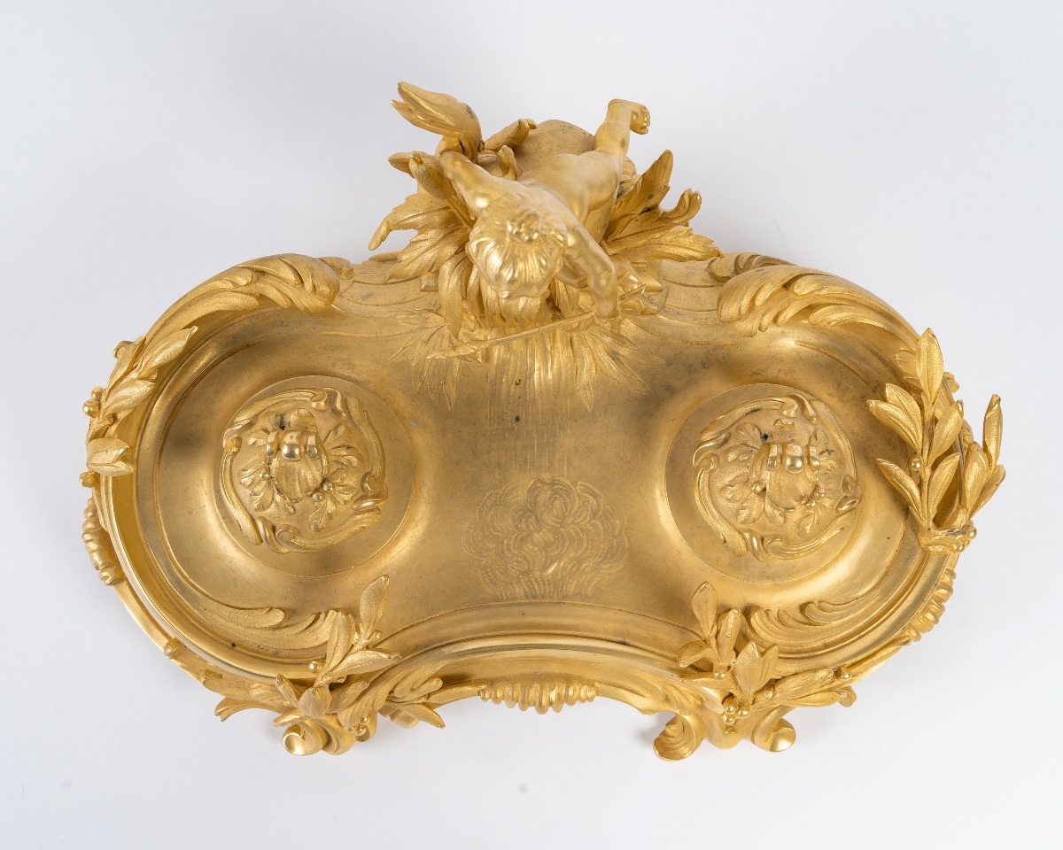 Gilt Bronze Inkwell, Circa 1900-photo-5