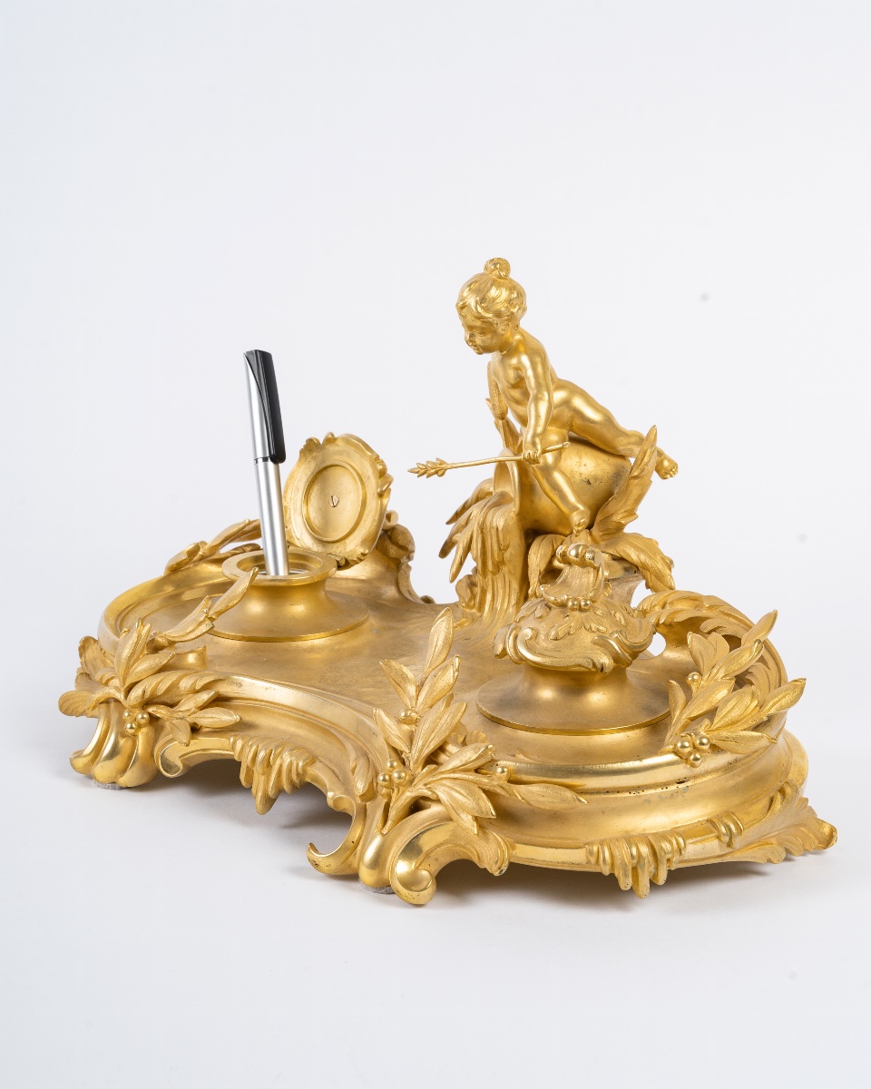 Gilt Bronze Inkwell, Circa 1900-photo-6