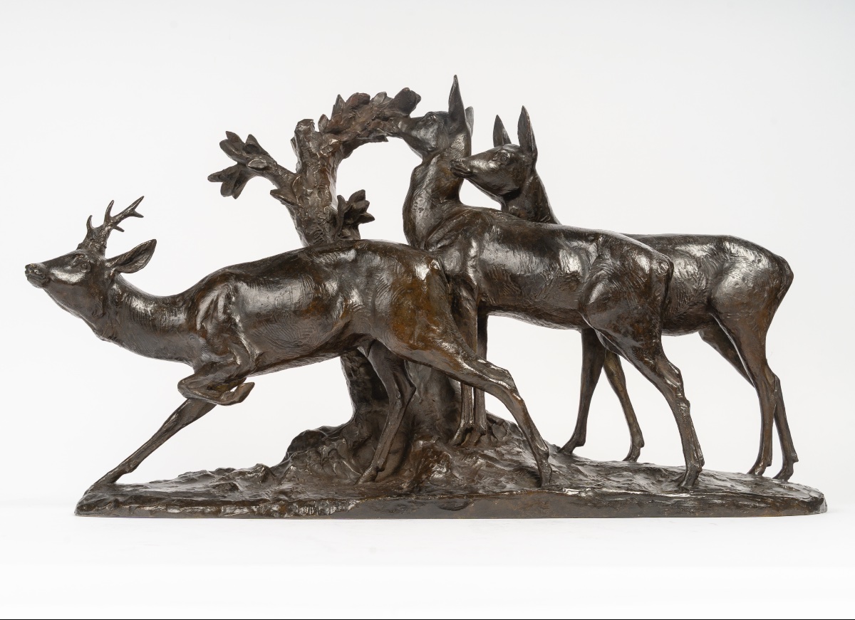 Maximilien Fiot (1886-1953) A Roe Deer And Two Does -photo-4