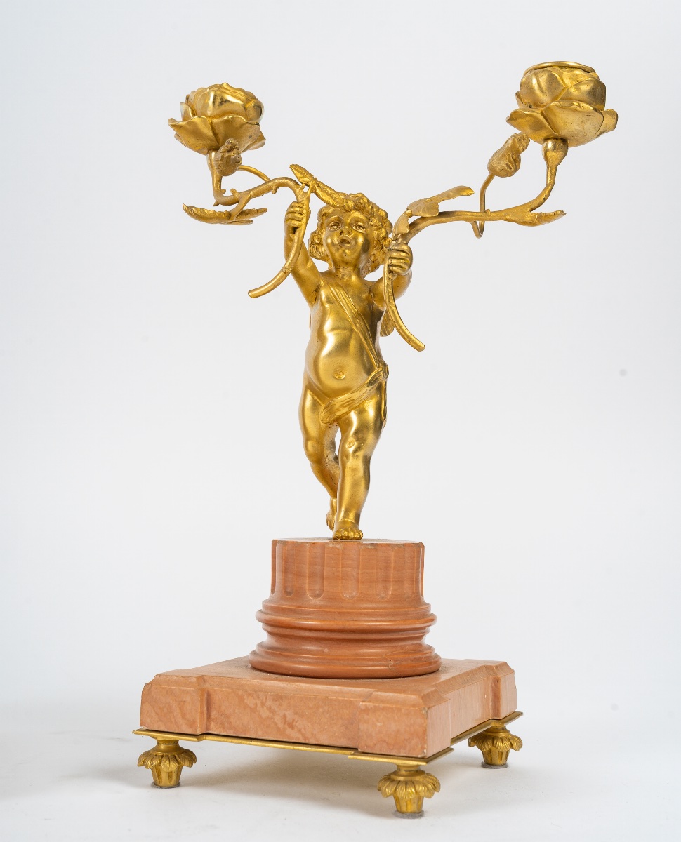 A French Fireplace Set, Clock And Candelabra, Circa 1880-photo-2