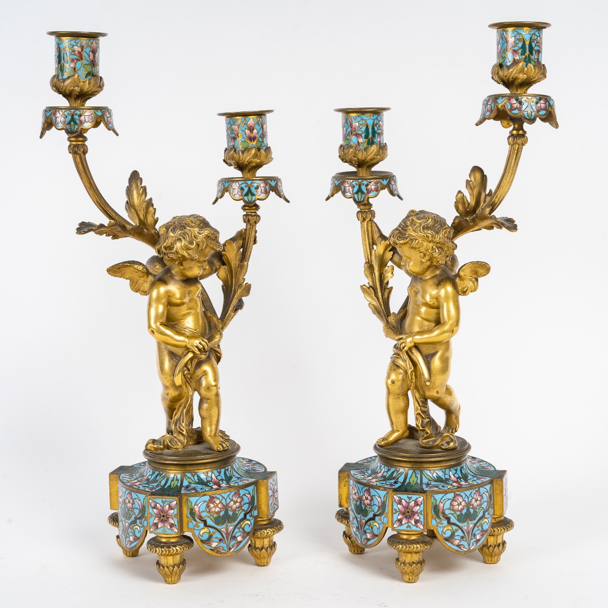 Cloisonné Enamel three-piece Clock Set, Circa 1860-photo-3