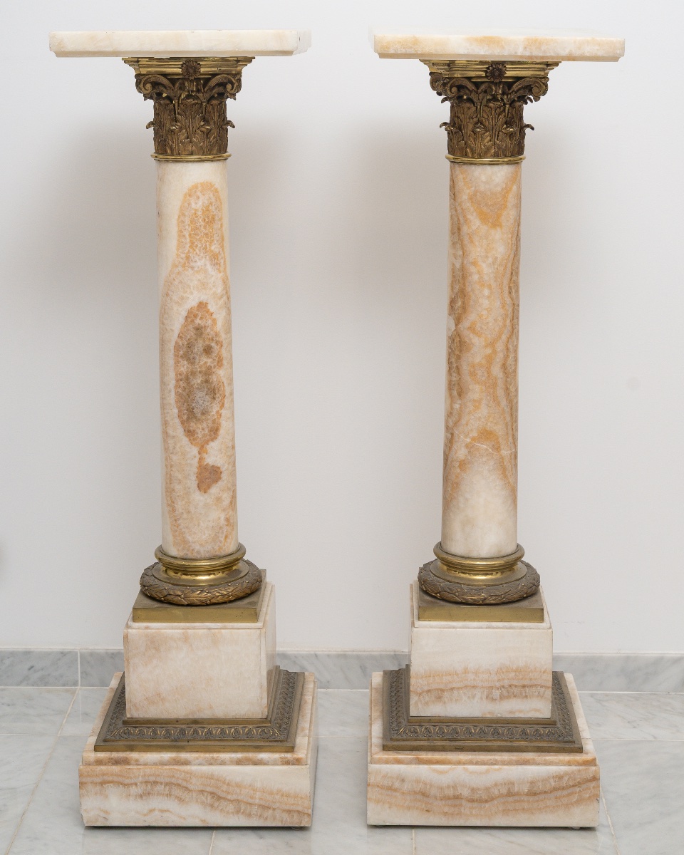 Pair Of Columns In Moroccan Onyx And Gilt Bronze, Circa 1870-photo-2