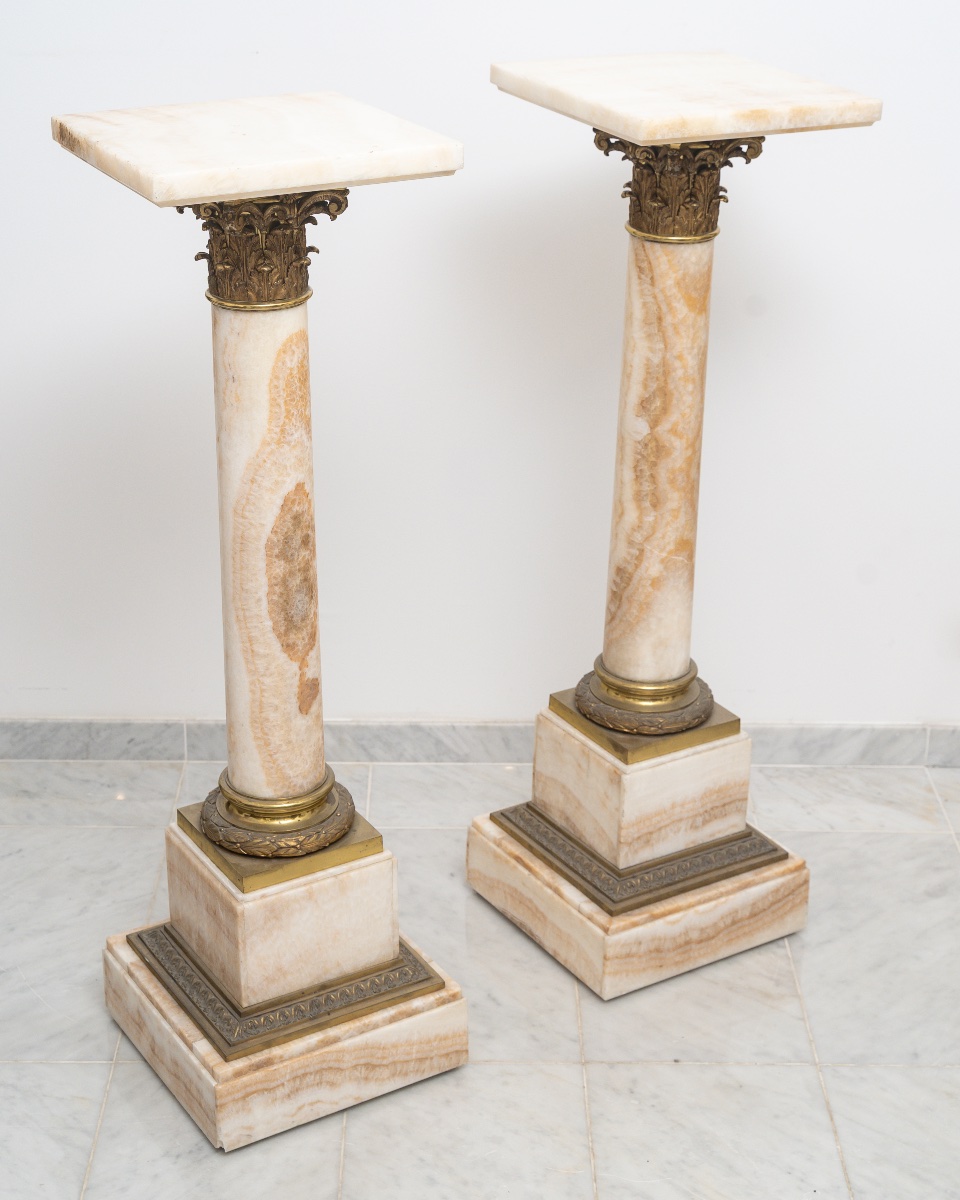 Pair Of Columns In Moroccan Onyx And Gilt Bronze, Circa 1870-photo-3