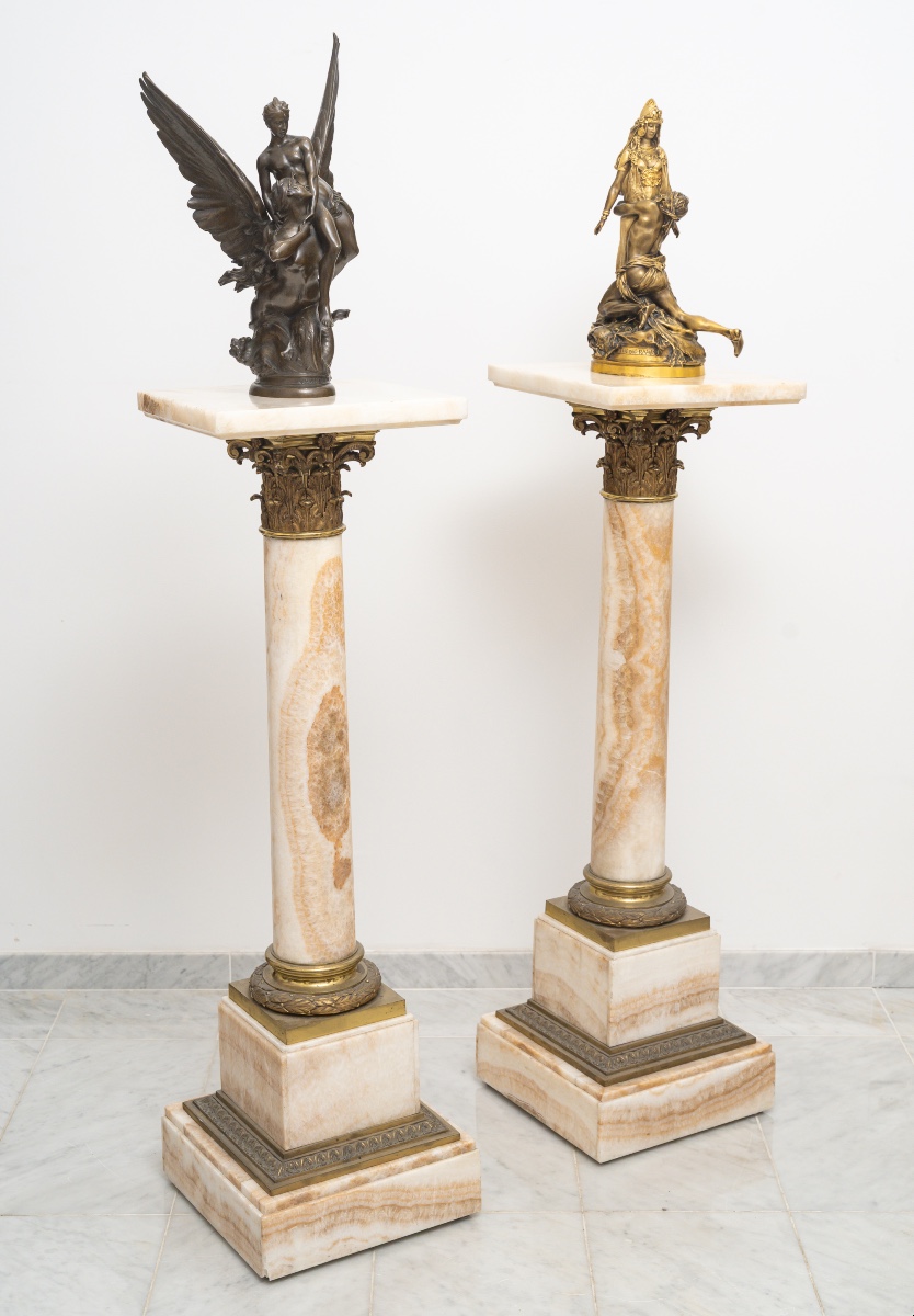 Pair Of Columns In Moroccan Onyx And Gilt Bronze, Circa 1870