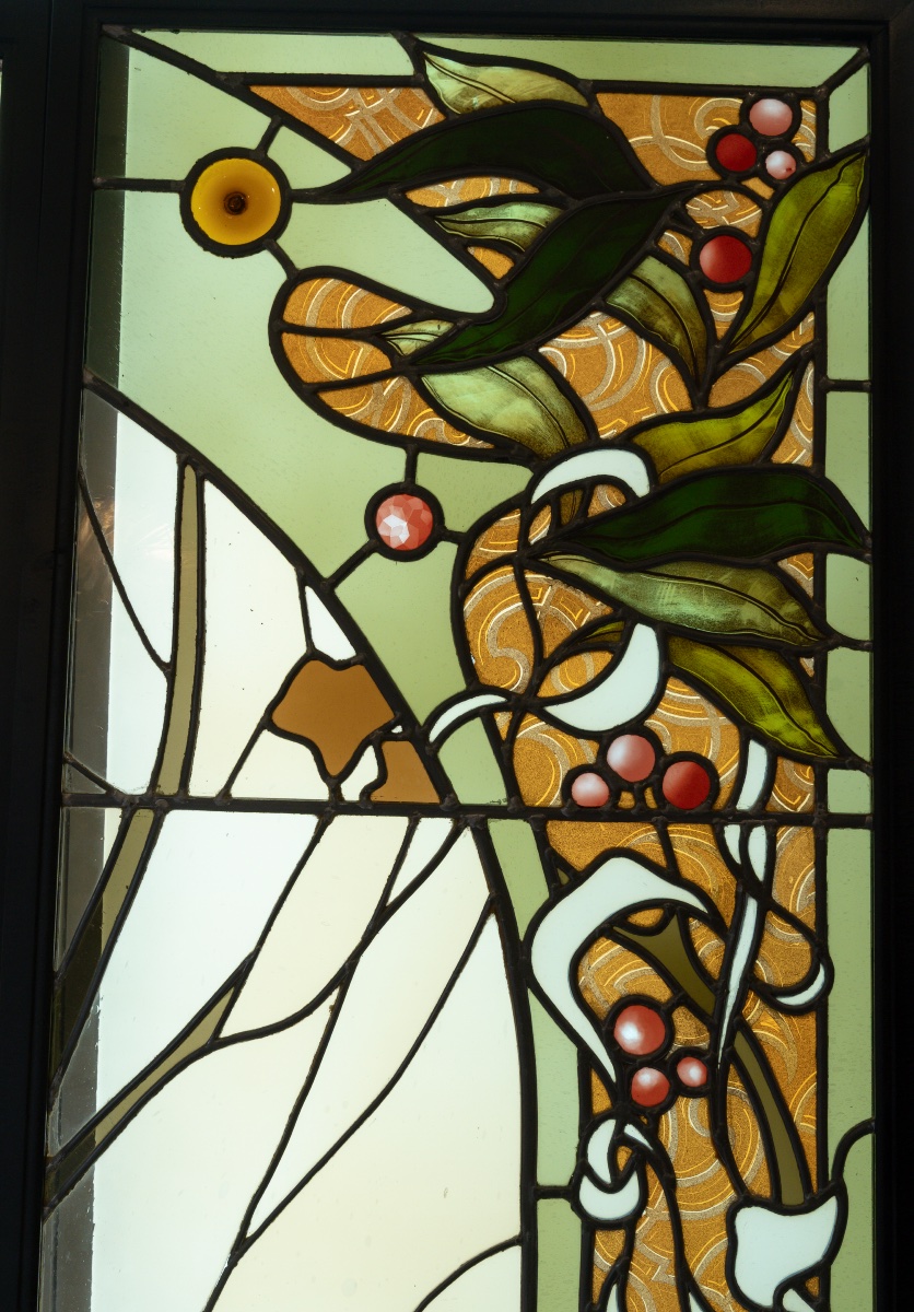 Art Nouveau Stained-glass Window, Woman With Lilies-photo-2