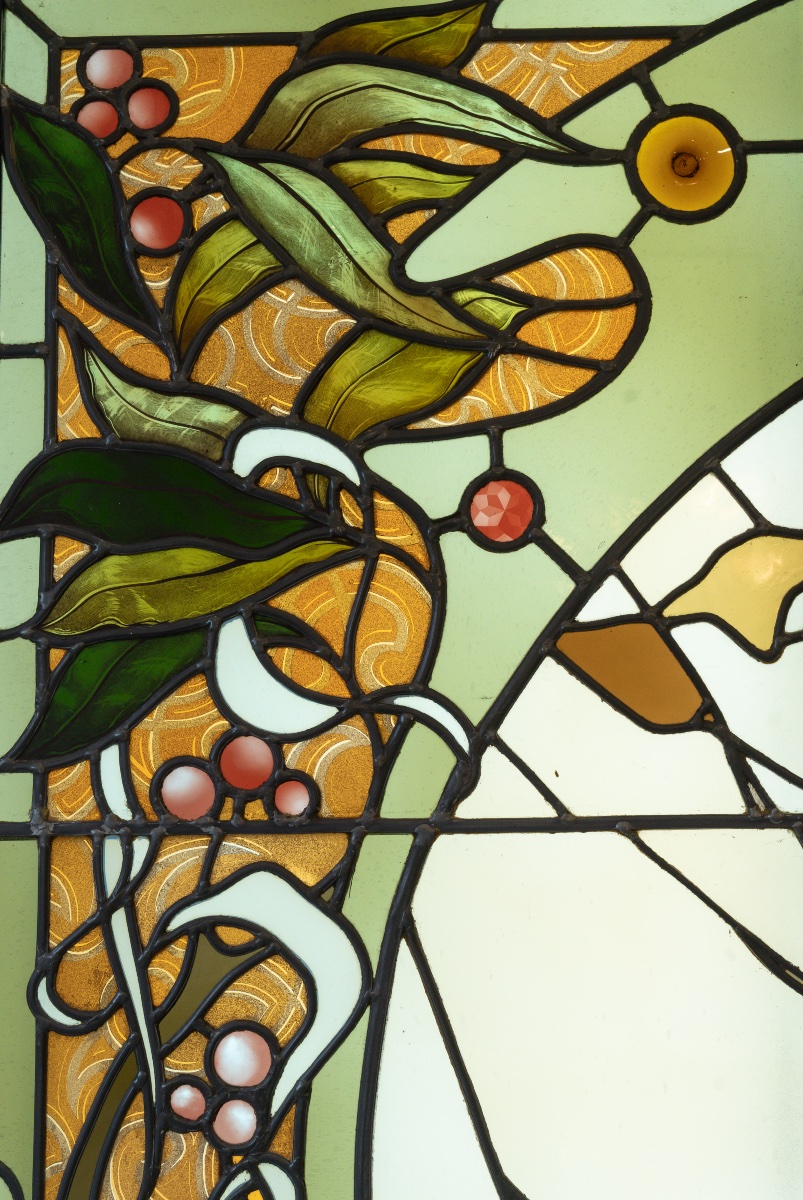 Art Nouveau Stained-glass Window, Woman With Lilies-photo-1