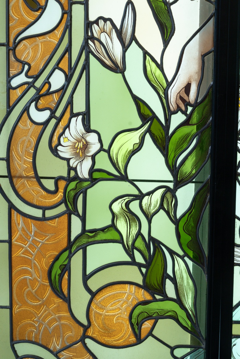 Art Nouveau Stained-glass Window, Woman With Lilies-photo-4