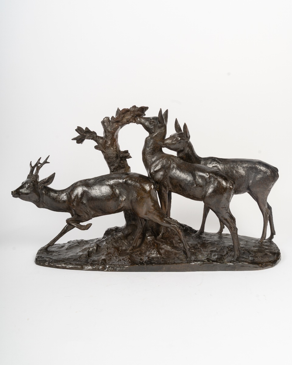 Maximilien  FIOT (1886-1953),   Un brocard et deux chevrettes 
