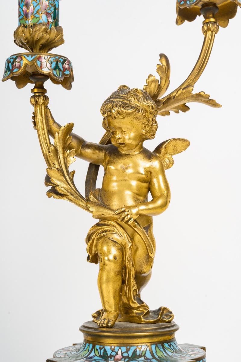 Garniture De Cheminée En émail Cloisonné, Circa 1860-photo-5