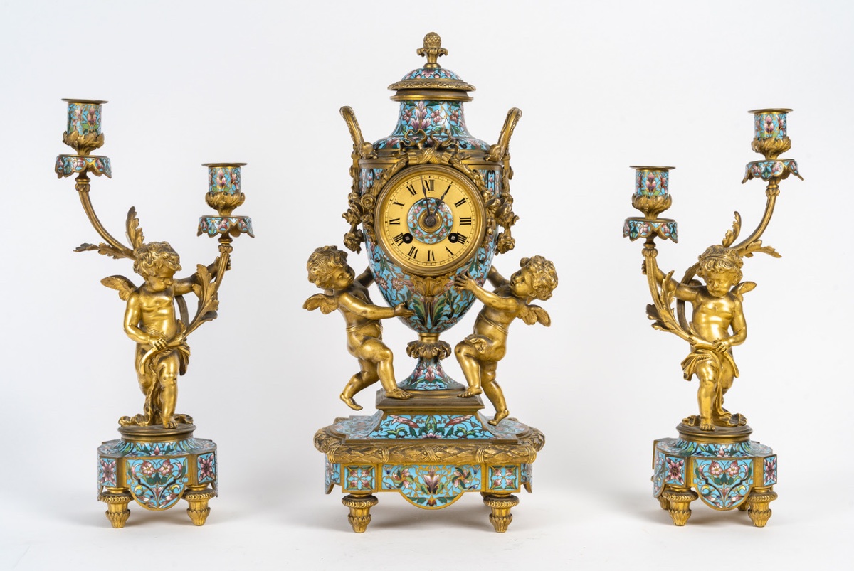 Garniture De Cheminée En émail Cloisonné, Circa 1860-photo-6