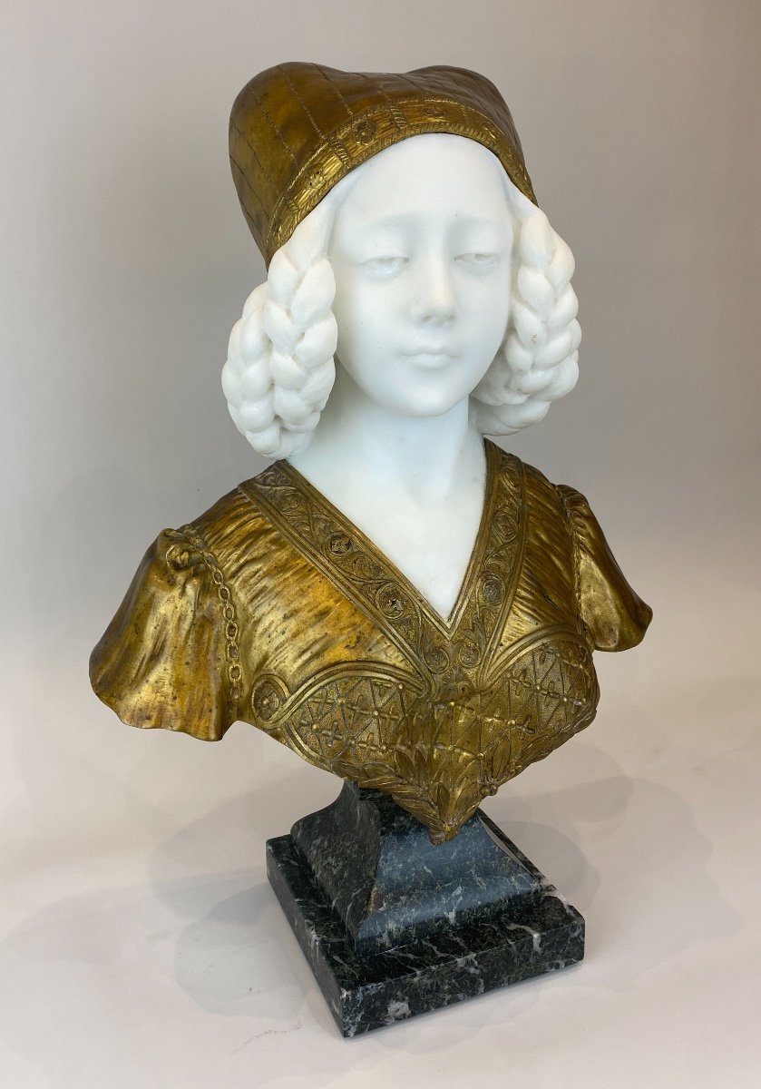 Buste De Jeune Fille aux tresses Par Affortunato Gory (1895-1925)