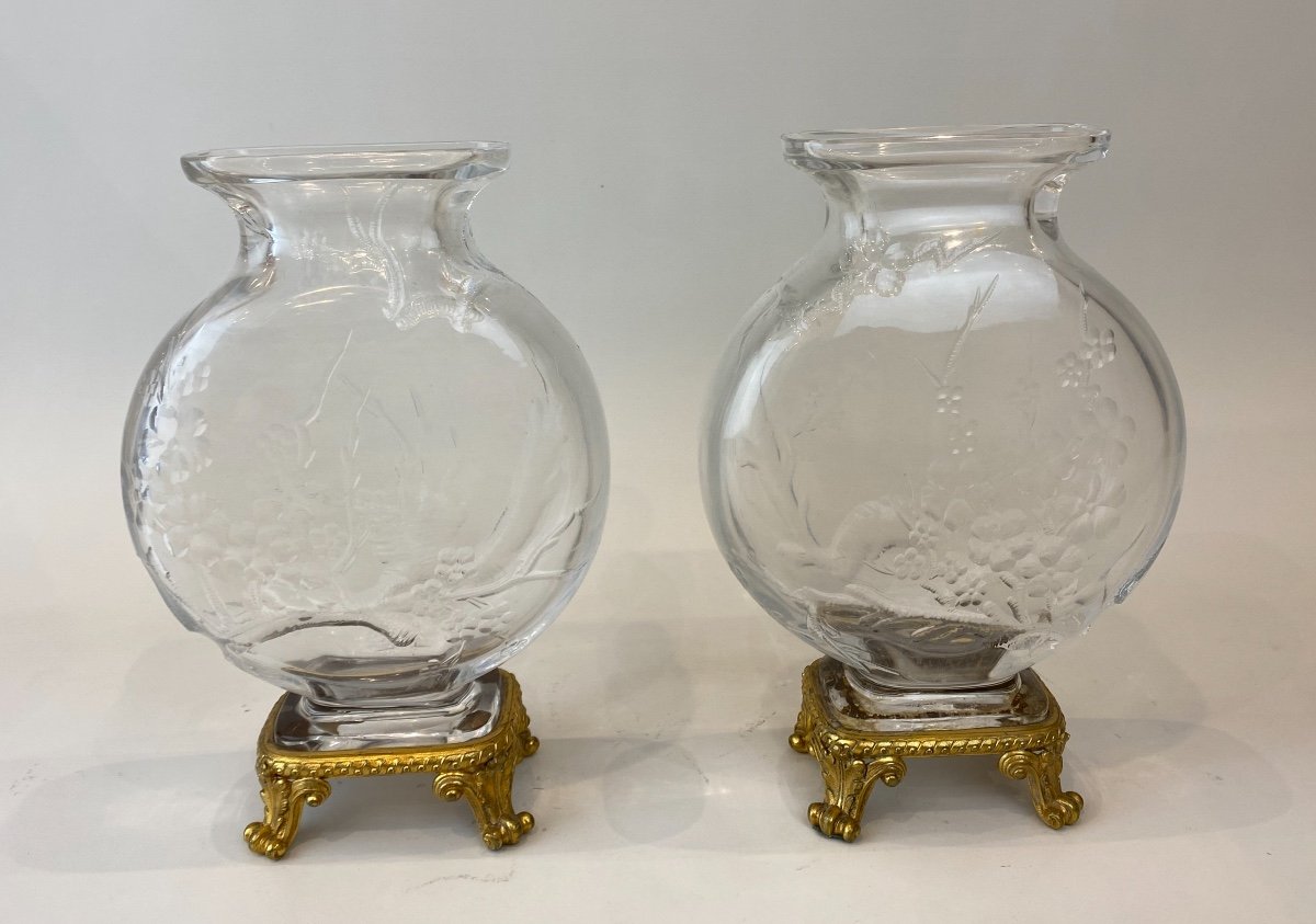 Pair Of Japanese Vases In Baccarat Crystal And Gilt Bronze Mount, Circa 1890-photo-1