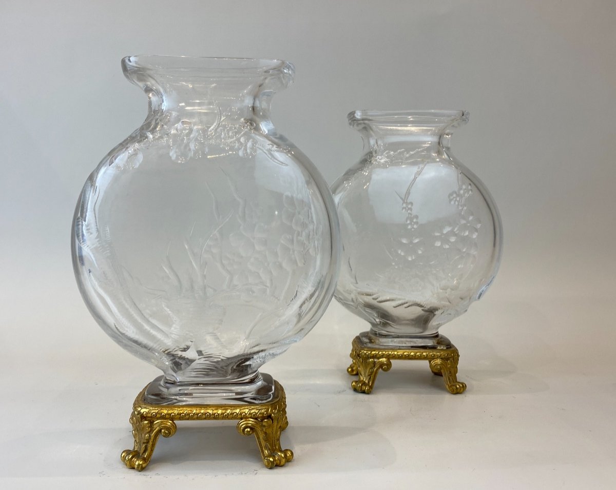 Pair Of Japanese Vases In Baccarat Crystal And Gilt Bronze Mount, Circa 1890-photo-5