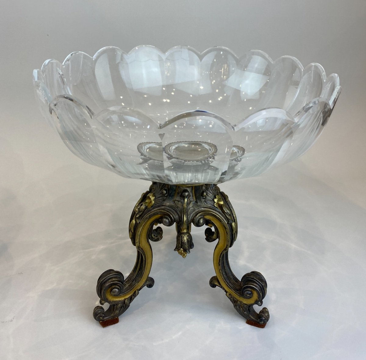 Paire De Coupes En Cristal Et Bronze Doré Et Argenté, époque Napoléon III-photo-3