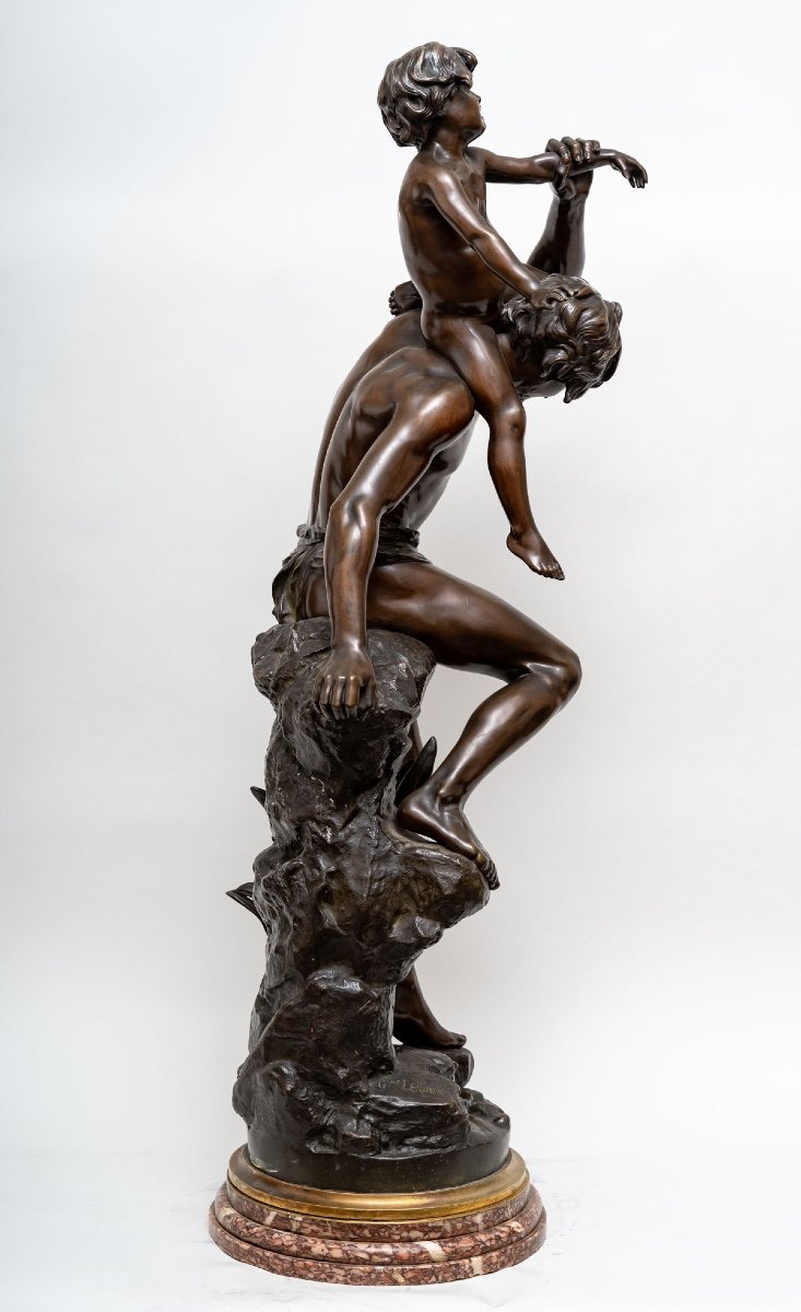 Sculpture Representing A Man With Child By Gaston Veuvenot Leroux (1854- 1942)-photo-7