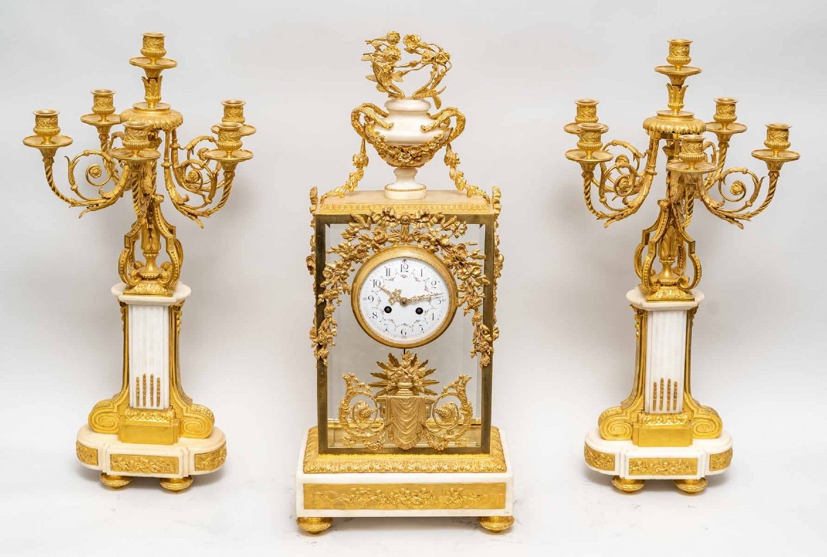19th Century Garniture Comprising A Clock And A Pair Of Candelabra.-photo-7