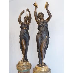 étienne Henri Dumaige (1830–1888) Monumental Pair Of Sculptures "the Musicians"