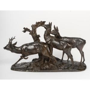 Maximilien Fiot (1886-1953) A Roe Deer And Two Does 