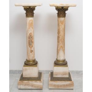 Paire de colonnes en onyx du Maroc et bronze doré, Circa 1870