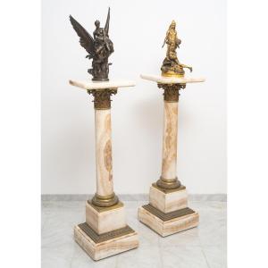 Paire de colonnes en onyx du Maroc et bronze doré, Circa 1870