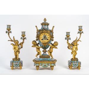 Garniture De Cheminée En émail Cloisonné, Circa 1860