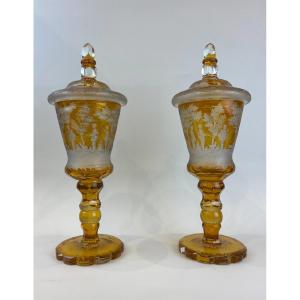 Pair Of Bohemian Crystal Candy Vases