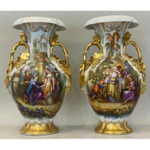 Large Pair Of Vases Signed Ruaud, Limoges, Circa 1860