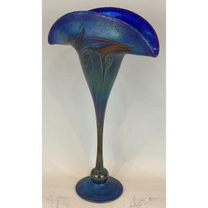 Vase En Verre Aurene Bleu Par Charles Lotton 1935