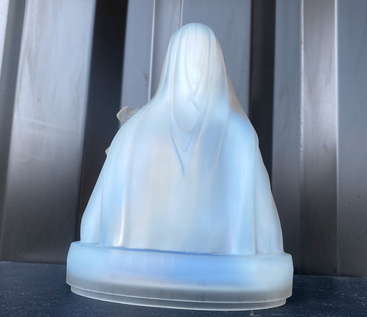 Etling France-holy Virgin In Pressed Molded Opalescent Glass-photo-6