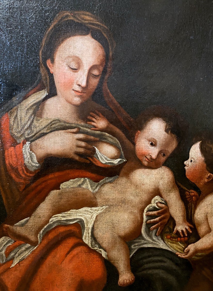 Ecole Italienne Du 17 Ième Siècle -tableau Hst-  La  Madone Allaitante Sainte Famille - 