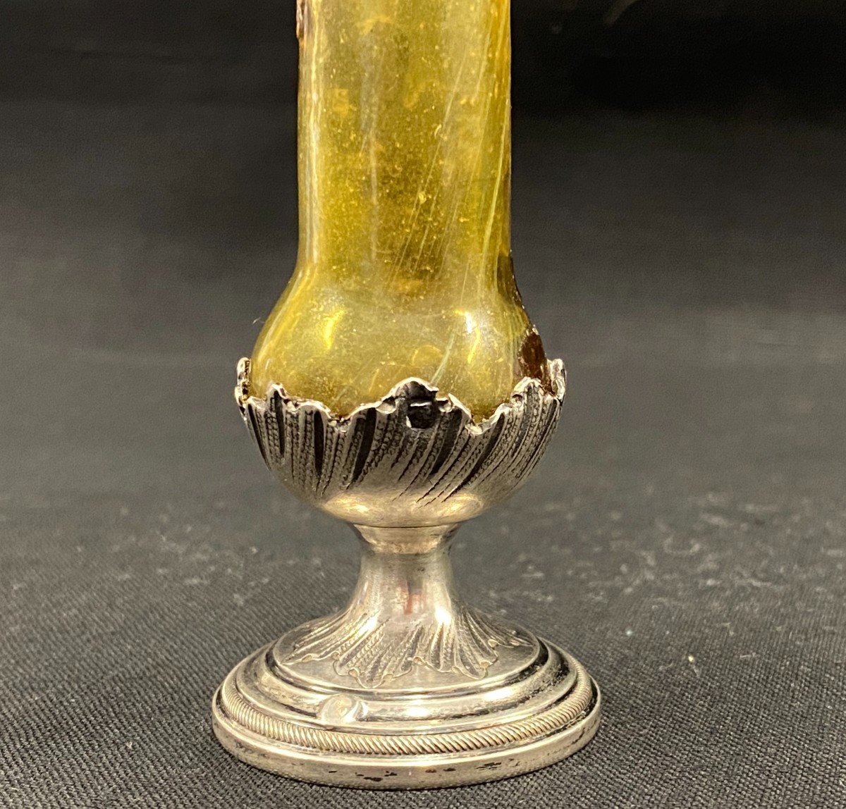 Gallé Ou Daum - Soliflore Vase Cleared With Acid With Oak Leaf Decoration On A Silver Foot-photo-4