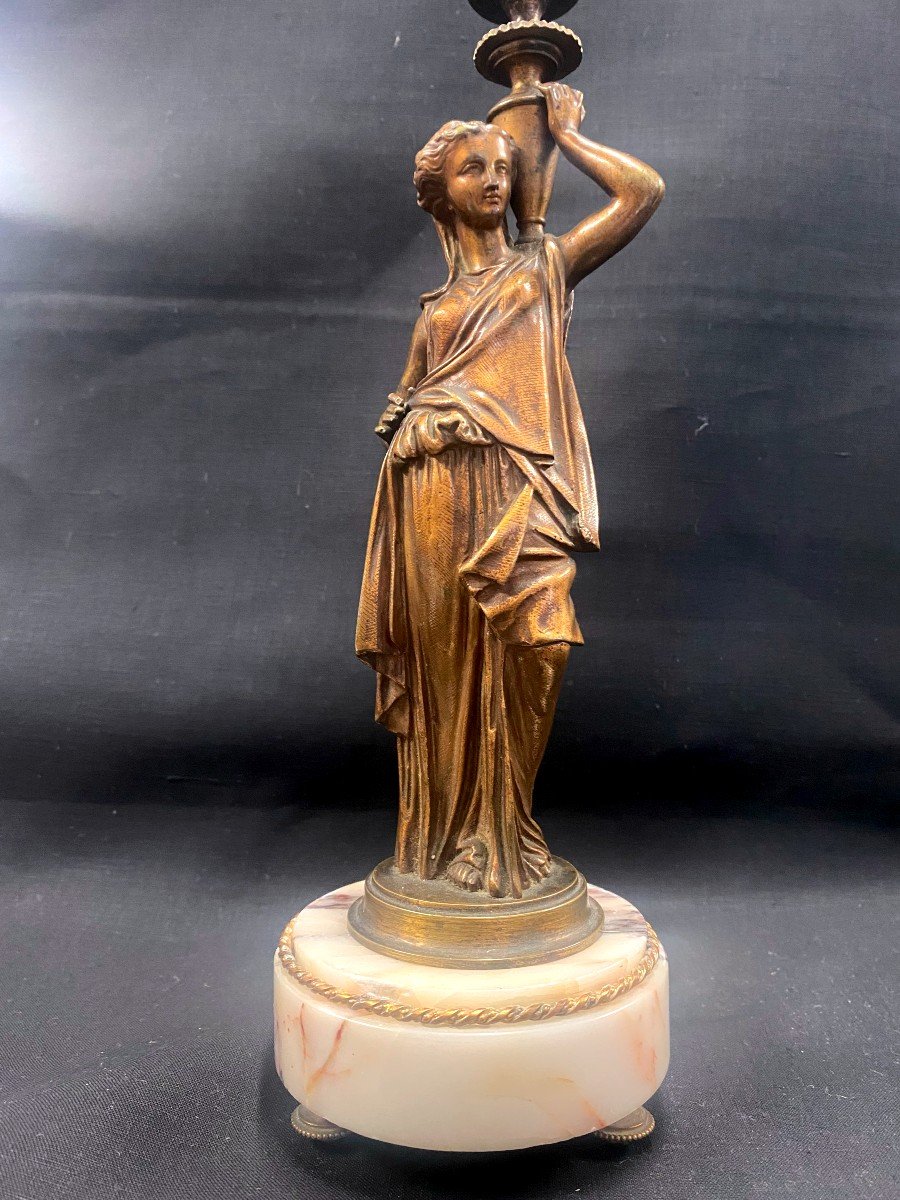 Flambeau/ Bougeoir- Femme Au Drapé En Bronze Style Louis XVI - 19 Ième -photo-2