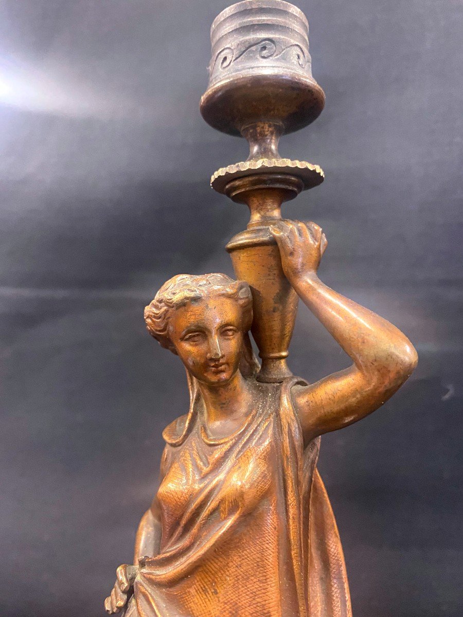 Flambeau/ Bougeoir- Femme Au Drapé En Bronze Style Louis XVI - 19 Ième -photo-3