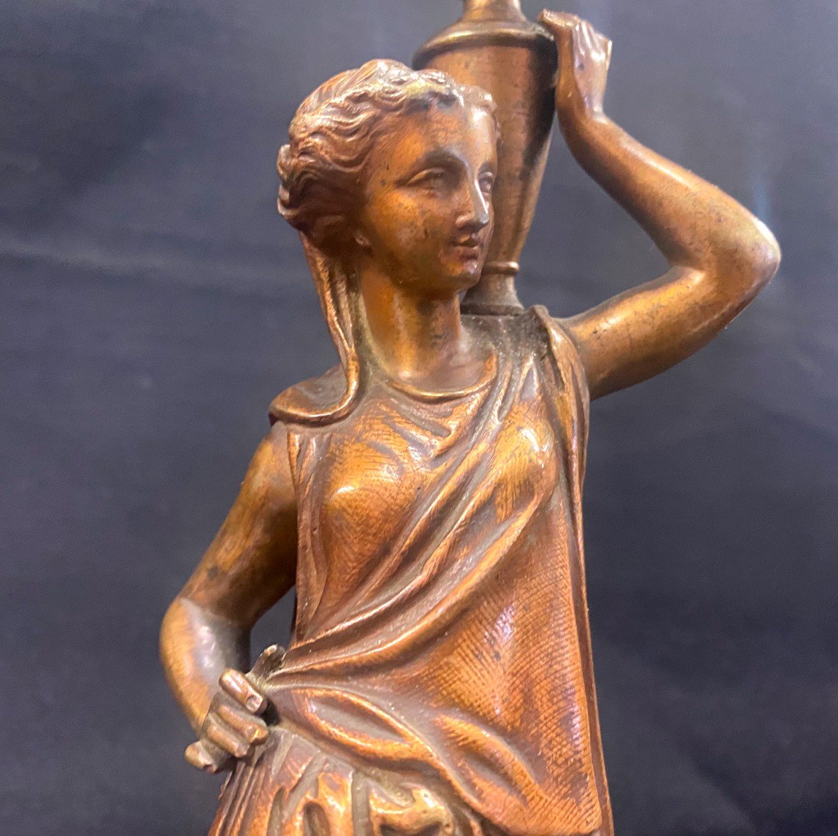 Flambeau / Candlestick - Woman With A Draped Bronze Louis XVI Style - 19th-photo-1