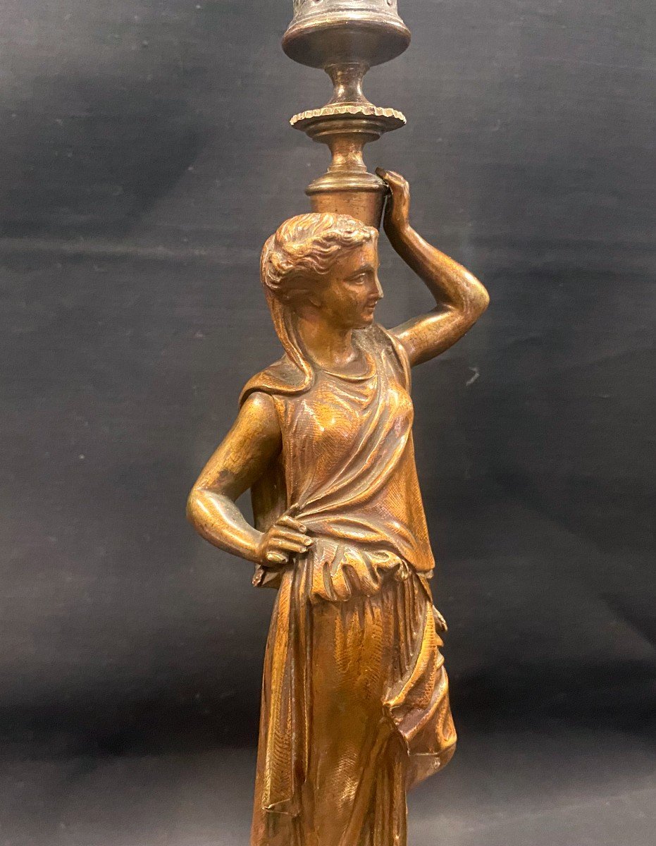 Flambeau / Candlestick - Woman With A Draped Bronze Louis XVI Style - 19th-photo-2