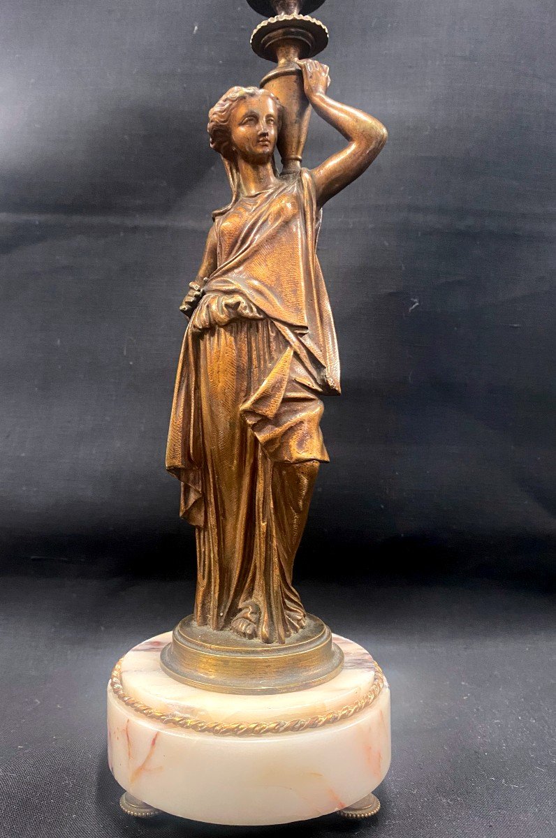 Flambeau/ Bougeoir- Femme Au Drapé En Bronze Style Louis XVI - 19 Ième -photo-3